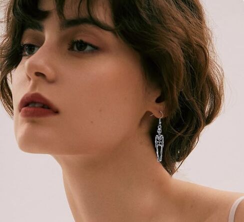 Halloween Skeleton Earrings for Women Gothic Skull drop Earrings Punk Skeleton Front Back Stud Earrings Halloween Detachable Skull Earrings Halloween Party Jewelry in Saudi Arabia