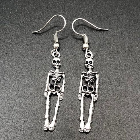 Halloween Skeleton Earrings for Women Gothic Skull drop Earrings Punk Skeleton Front Back Stud Earrings Halloween Detachable Skull Earrings Halloween Party Jewelry in Saudi Arabia