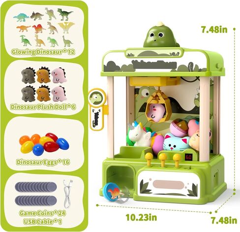 Dinosaur Claw Machines,Electronic Arcade Game Vending Machine with Adjustable Sound& 32Pcs Mini Prizes,Candy Grabber Prize Dispenser Toys for Boys Girls,Birthday Toy Gifts for Kids in Kuwait