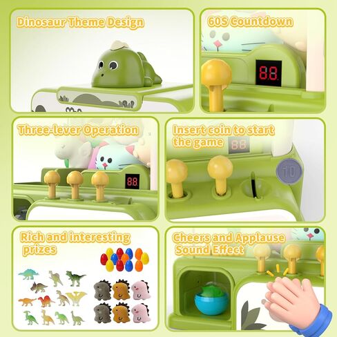 Dinosaur Claw Machines,Electronic Arcade Game Vending Machine with Adjustable Sound& 32Pcs Mini Prizes,Candy Grabber Prize Dispenser Toys for Boys Girls,Birthday Toy Gifts for Kids in Kuwait