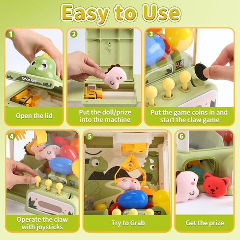 Dinosaur Claw Machines,Electronic Arcade Game Vending Machine with Adjustable Sound& 32Pcs Mini Prizes,Candy Grabber Prize Dispenser Toys for Boys Girls,Birthday Toy Gifts for Kids in Kuwait