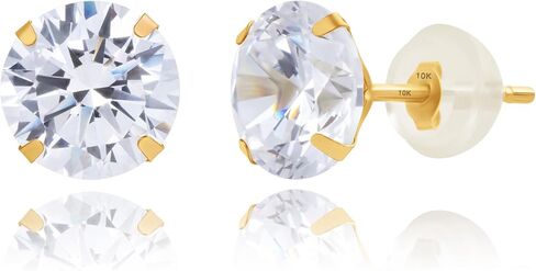 10k Solid Real Gold Martini Cubic Zirconia Earring Studs with Silicone Pushbacks | Anti-Tarnishing CZ Earrings | 5MM - 7MM | 1.5 to 4 Carat Total by MAX + STONE in Saudi Arabia