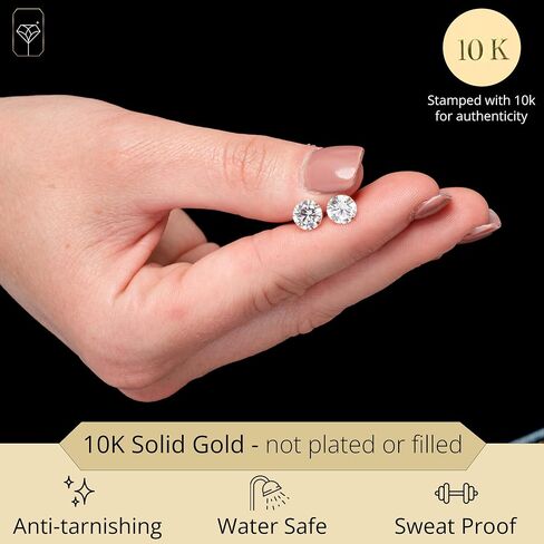 10k Solid Real Gold Martini Cubic Zirconia Earring Studs with Silicone Pushbacks | Anti-Tarnishing CZ Earrings | 5MM - 7MM | 1.5 to 4 Carat Total by MAX + STONE in Saudi Arabia