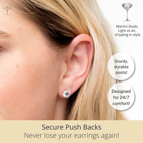 10k Solid Real Gold Martini Cubic Zirconia Earring Studs with Silicone Pushbacks | Anti-Tarnishing CZ Earrings | 5MM - 7MM | 1.5 to 4 Carat Total by MAX + STONE in Saudi Arabia