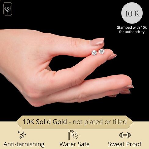 10k Solid Real Gold Martini Cubic Zirconia Earring Studs with Silicone Pushbacks | Anti-Tarnishing CZ Earrings | 5MM - 7MM | 1.5 to 4 Carat Total by MAX + STONE in Saudi Arabia