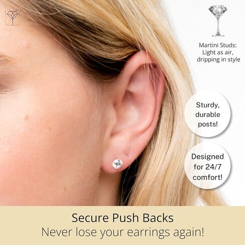 10k Solid Real Gold Martini Cubic Zirconia Earring Studs with Silicone Pushbacks | Anti-Tarnishing CZ Earrings | 5MM - 7MM | 1.5 to 4 Carat Total by MAX + STONE in Saudi Arabia