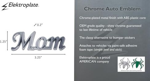 Elektroplate Mom OEM Chrome Emblem for Cars, Trucks, and All Auto | Universal Fit at 1.25" x 3.25" | Weatherproof in Saudi Arabia