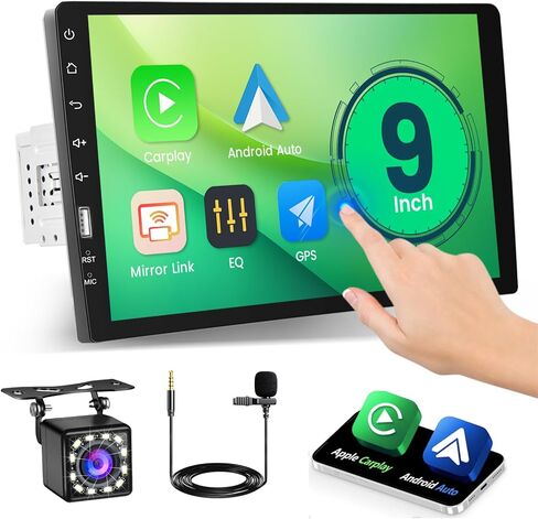 [Stable 2025 Latest] Hikity Carplay Single Din Touchscreen Car Stereo with Android Auto Car Radio 9 Inch Bluetooth Car Audio Receiver with Backup Cam AM/FM Radio Mirror Link USB EQ in Saudi Arabia