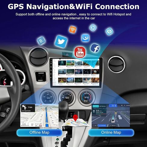 [2+64G] Android Car Stereo for Toyota Matrix 2009-2014, 9 inch HD Touchscreen Aftermarket Radio - Wireless Carplay & Android Auto, WiFi, DSP, Mirror Link, FM/RDS Radio, SWC + AHD Backup Camera in Saudi Arabia