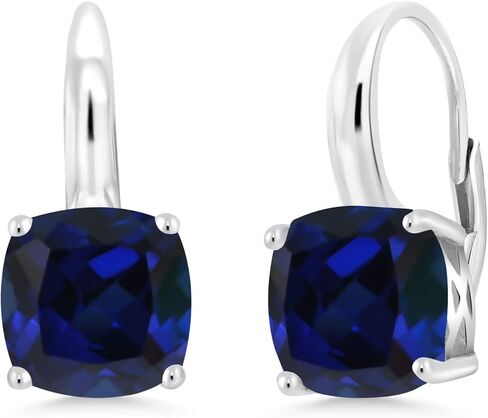 Gem Stone King 925 Sterling Silver Green Simulated Emerald Earrings For Women (5.00 Cttw, Cushion 8MM) in Saudi Arabia