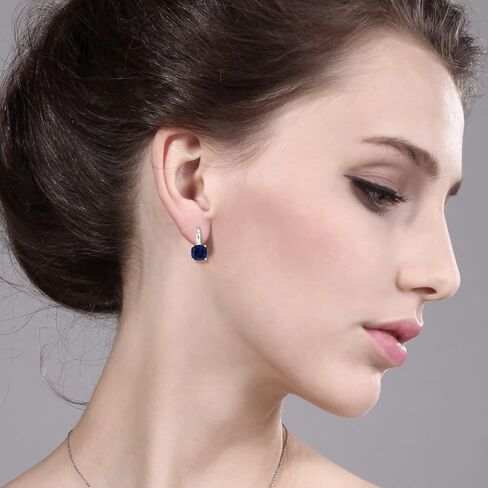 Gem Stone King 925 Sterling Silver Green Simulated Emerald Earrings For Women (5.00 Cttw, Cushion 8MM) in Saudi Arabia