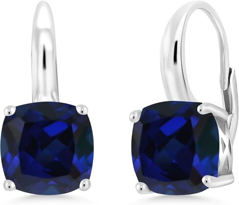 Gem Stone King 925 Sterling Silver Green Simulated Emerald Earrings For Women (5.00 Cttw, Cushion 8MM) in Saudi Arabia