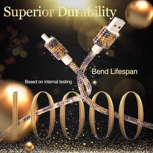 USB Cable for iPhone 14 Charger Cord, 3.3 ft Bling Diamond Rhinestone Cord, 66W Fast Charging USB A to iOS Charger for iPhone 14 Pro/13 Pro Max/128/11, iPad Pro in Kuwait