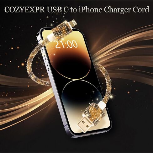 USB Cable for iPhone 14 Charger Cord, 3.3 ft Bling Diamond Rhinestone Cord, 66W Fast Charging USB A to iOS Charger for iPhone 14 Pro/13 Pro Max/128/11, iPad Pro in Kuwait