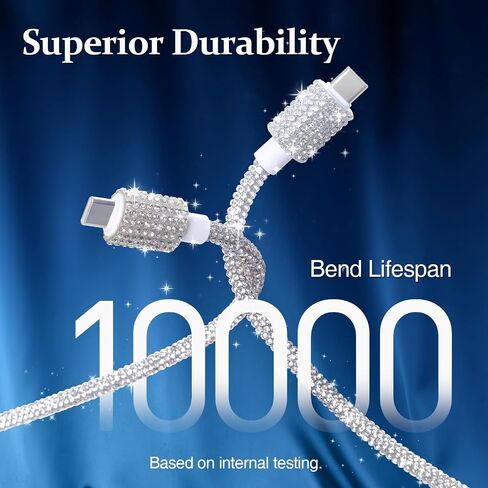 USB Cable for iPhone 14 Charger Cord, 3.3 ft Bling Diamond Rhinestone Cord, 66W Fast Charging USB A to iOS Charger for iPhone 14 Pro/13 Pro Max/128/11, iPad Pro in Kuwait