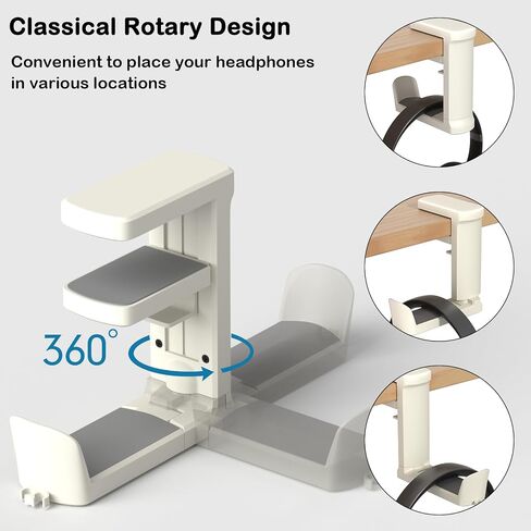 Headphone Hook - Adjustable Clamp-on Headphone Holder, Under Desk Gaming Headset Holder Mount Hook with Rotating Clamp (Black) in Saudi Arabia