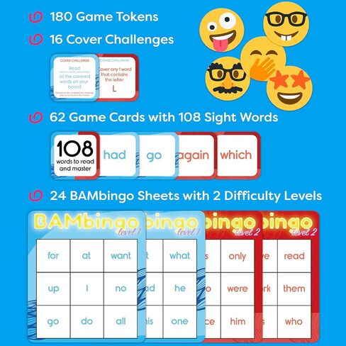 Sight Word Bingo Game Level 3 & 4 - Learn to Read Vocabulary for 1st 2nd 3rd Grade Kids - Dolch's Fry's Site Words Reading Game in Kuwait
