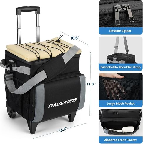 Rolling Cooler with Wheels, 45Cans/30L Heavy Duty Leakproof Soft-Sided Ice Chest, Double Deck & Enhanced Stability Wheeled Coolbag, Insulated Travel Cooler for Camping,Grocery, Beach,Outdoor in Saudi Arabia