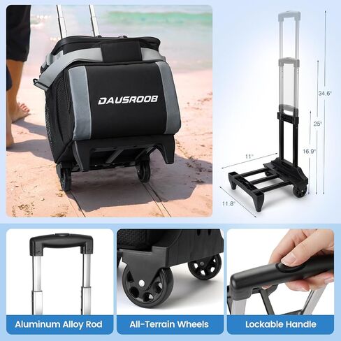 Rolling Cooler with Wheels, 45Cans/30L Heavy Duty Leakproof Soft-Sided Ice Chest, Double Deck & Enhanced Stability Wheeled Coolbag, Insulated Travel Cooler for Camping,Grocery, Beach,Outdoor in Saudi Arabia