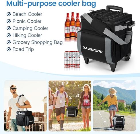 Rolling Cooler with Wheels, 45Cans/30L Heavy Duty Leakproof Soft-Sided Ice Chest, Double Deck & Enhanced Stability Wheeled Coolbag, Insulated Travel Cooler for Camping,Grocery, Beach,Outdoor in Saudi Arabia