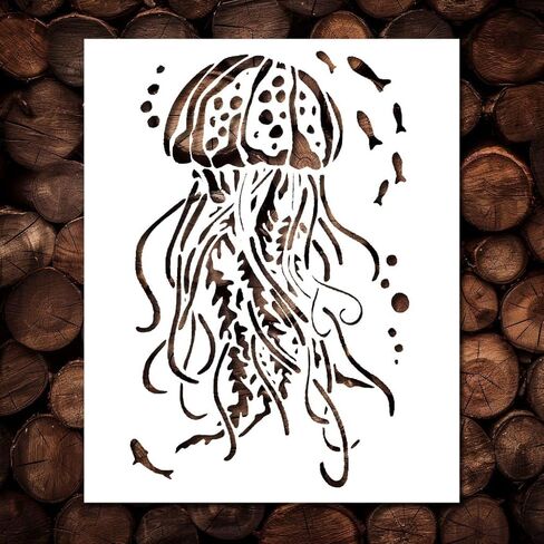 Jellyfish Stencil Template - Reusable Jellyfish Ocean Creature Sign Stencils for Painting on Wood, Glass, Wall Rock, Walls, Canvas, Glassware, Spray Painting, Airbrushing, Crafts (8.5x11) in Saudi Arabia