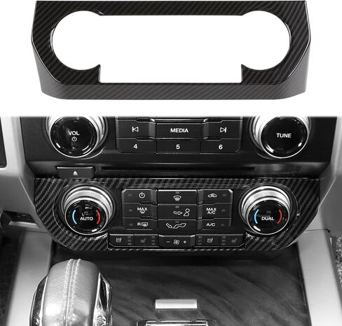 غطاء لوحة التحكم في المناخ Linskip متوافق مع 2015-2020 Ford F150 & 2017-2022 F250 F350 Super Duty ، لعام 2018-2021 فورد إكسبيديشن ، الملحقات الداخلية (ألياف الكربون الأسود) in Kuwait