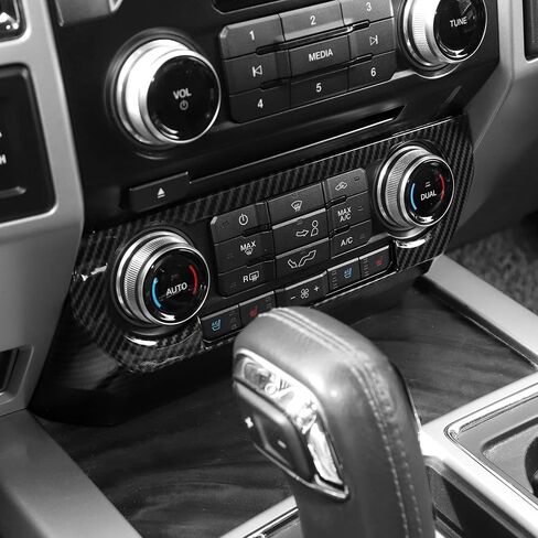 غطاء لوحة التحكم في المناخ Linskip متوافق مع 2015-2020 Ford F150 & 2017-2022 F250 F350 Super Duty ، لعام 2018-2021 فورد إكسبيديشن ، الملحقات الداخلية (ألياف الكربون الأسود) in Kuwait