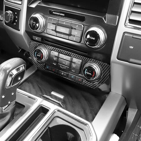 غطاء لوحة التحكم في المناخ Linskip متوافق مع 2015-2020 Ford F150 & 2017-2022 F250 F350 Super Duty ، لعام 2018-2021 فورد إكسبيديشن ، الملحقات الداخلية (ألياف الكربون الأسود) in Kuwait