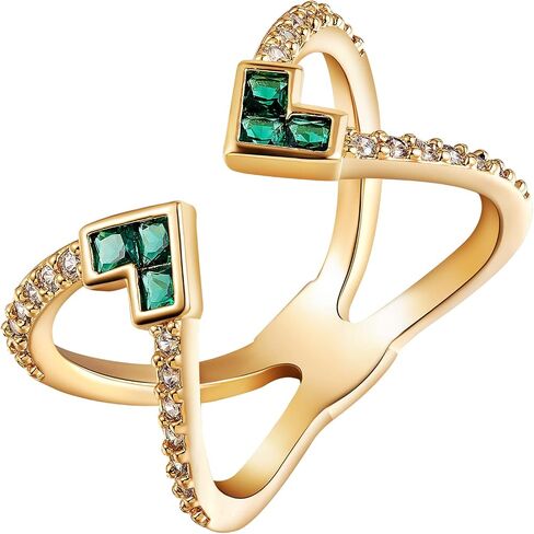 Ornaland Women Criss Cross Open Ring Green Cubic Zirconia Cuff Ring REAL 18K GOLD PLATED FASHION FASHING in Saudi Arabia