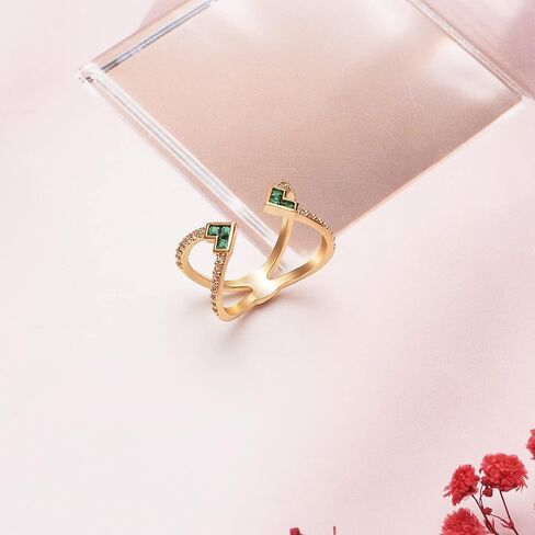 Ornaland Women Criss Cross Open Ring Green Cubic Zirconia Cuff Ring REAL 18K GOLD PLATED FASHION FASHING in Saudi Arabia
