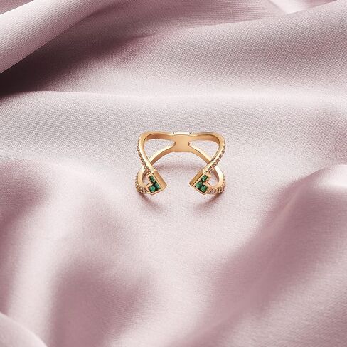 Ornaland Women Criss Cross Open Ring Green Cubic Zirconia Cuff Ring REAL 18K GOLD PLATED FASHION FASHING in Saudi Arabia