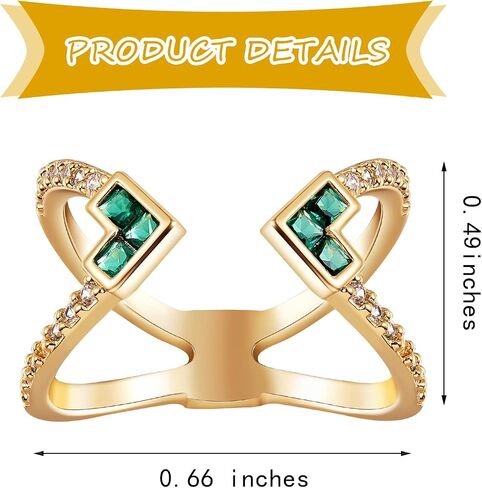 Ornaland Women Criss Cross Open Ring Green Cubic Zirconia Cuff Ring REAL 18K GOLD PLATED FASHION FASHING in Saudi Arabia