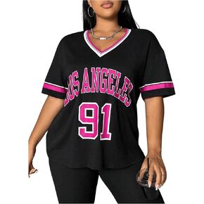 SOLY HUX Women's Plus Size Jersey Shirts Letter Number Graphic Tees V Neck Short Sleeve Loose Y2k Tops in Kuwait