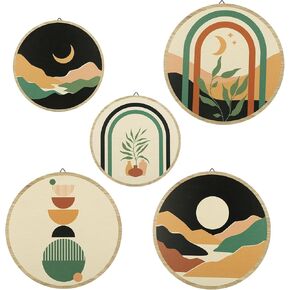 5pcs Boho Wall Art - Bohemian Farmhouse Geometric Wall Decor for Bedroom, Bathroom, Yoga Studio, Living Room - ​​Boho Wall Decor​​ Set with Earthy Tones & Minimalist Design, Natural Home Wall Hanging (Bohemian) in Kuwait