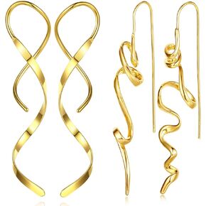 Earrings for Women Trendy Spiral Threader Earrings Hypoallergenic Silver Dangle Drop Earrings 14k Gold Unique Twist Simple Earrings Jewelry in Saudi Arabia