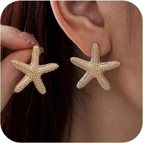 Gold Starfish Earrings for Women 3D Starfish Earring Dangle Summer Beach Vacation Clothes for Women in Kuwait