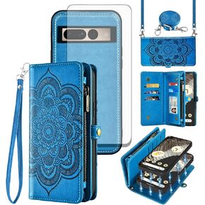 Asuwish Phone Case for Google Pixel 7 Pro 5G Zipper Wallet Detachable Cell Cover with Tempered Glass Screen Protector Strap Flower Card Holder Pixel7Pro Pixel7 XL Seven 7Pro 6.7 Women Girls Rose Gold in Kuwait