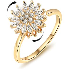 Sunflower Fidget Ring for Women Spinning Sunflower Rings Rhinestone Anxiety Rings Open Adjustable Ring Trendy Jewelry in Saudi Arabia