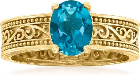 Ross-Simons 1.50 Carat London Blue Topaz Scrollwork Ring in 18kt Gold Over Sterling in Saudi Arabia