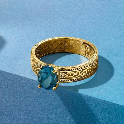 Ross-Simons 1.50 Carat London Blue Topaz Scrollwork Ring in 18kt Gold Over Sterling in Saudi Arabia