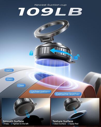 2025 Upgraded Vacuum Magnetic Car Phone Holder [89+LBS Suction/2800gf Magnet], Suction Cup Phone Mount, Ultra-Strong Magnetic Stand for Car/Mirror/Gym/Kitchen/iPhone16 15 14 13 12, Silver in Saudi Arabia