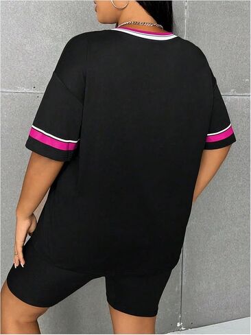Soly Hux Women's Plus Size قمصان القمصان رقم رسالة الرسومات المحملات V الرقبة قصيرة الأكمام فضفاضة y2k قمم in Saudi Arabia