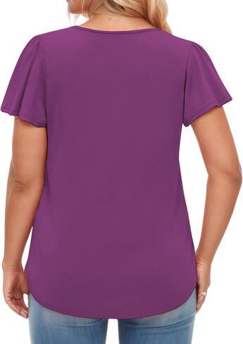 VISLILY Womens-Plus-Size-Summer-Tops Casual Ruffle Sleeve T Shirts Trendy Square Neck Tunics Loose Comfy Pleated Tees in Saudi Arabia