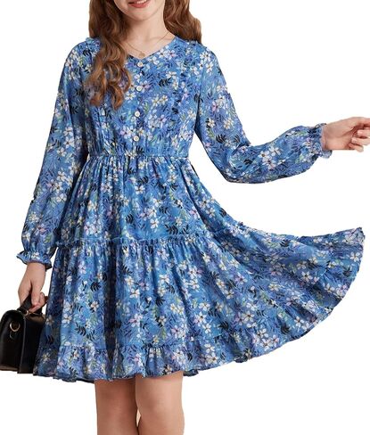 GRACE KARIN Girls Fall Floral Dresses 6-14Y Kids Winter Christmas Party Long Sleeve Holiday Hawaiian Flower Dress in Saudi Arabia