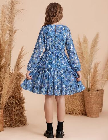 GRACE KARIN Girls Fall Floral Dresses 6-14Y Kids Winter Christmas Party Long Sleeve Holiday Hawaiian Flower Dress in Saudi Arabia