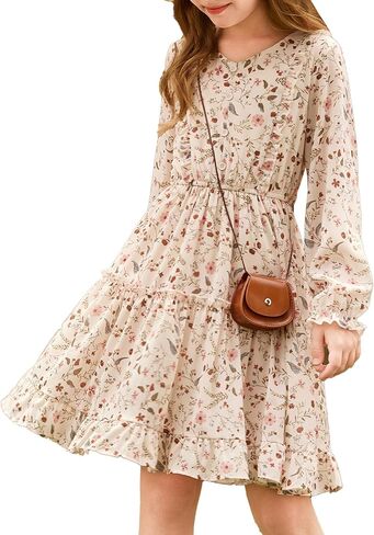 GRACE KARIN Girls Fall Floral Dresses 6-14Y Kids Winter Christmas Party Long Sleeve Holiday Hawaiian Flower Dress in Saudi Arabia