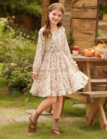 GRACE KARIN Girls Fall Floral Dresses 6-14Y Kids Winter Christmas Party Long Sleeve Holiday Hawaiian Flower Dress in Saudi Arabia