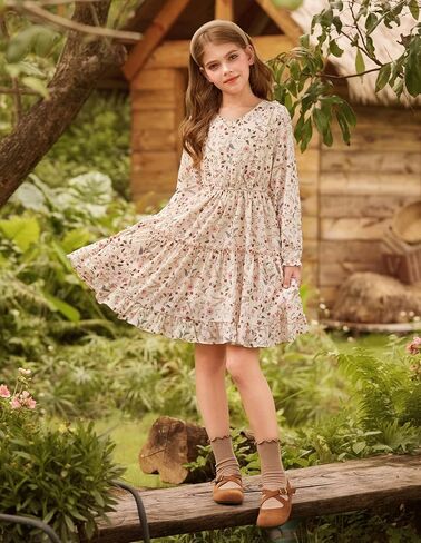 GRACE KARIN Girls Fall Floral Dresses 6-14Y Kids Winter Christmas Party Long Sleeve Holiday Hawaiian Flower Dress in Saudi Arabia