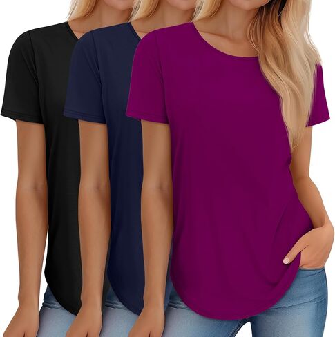 Huukeay 3 Pack Women's Short Sleeve Dorts Basic Cotton Summer Tunic Tops Rebtled Rece in Kuwait
