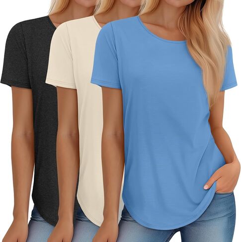 Huukeay 3 Pack Women's Short Sleeve Dorts Basic Cotton Summer Tunic Tops Rebtled Rece in Saudi Arabia